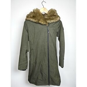 Alpine Design Asymmetrical Zip Down Winter Parka Coat Faux‎ Fur Hood Women's XS
